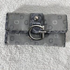 Vintage Y2K Guess Metallic Gray Monogram Wallet with Silver G Logo
